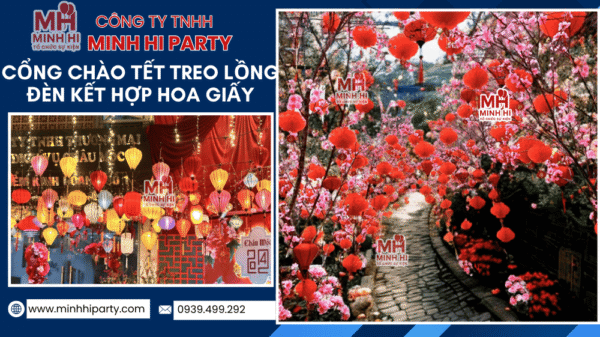 Trang trí tết - thi công treo lồng đèn làm cổng chào trang trí tết