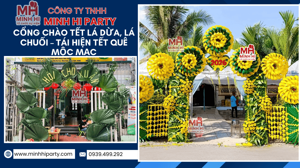 Trang trí tết với cổng chào bằng lá dừa