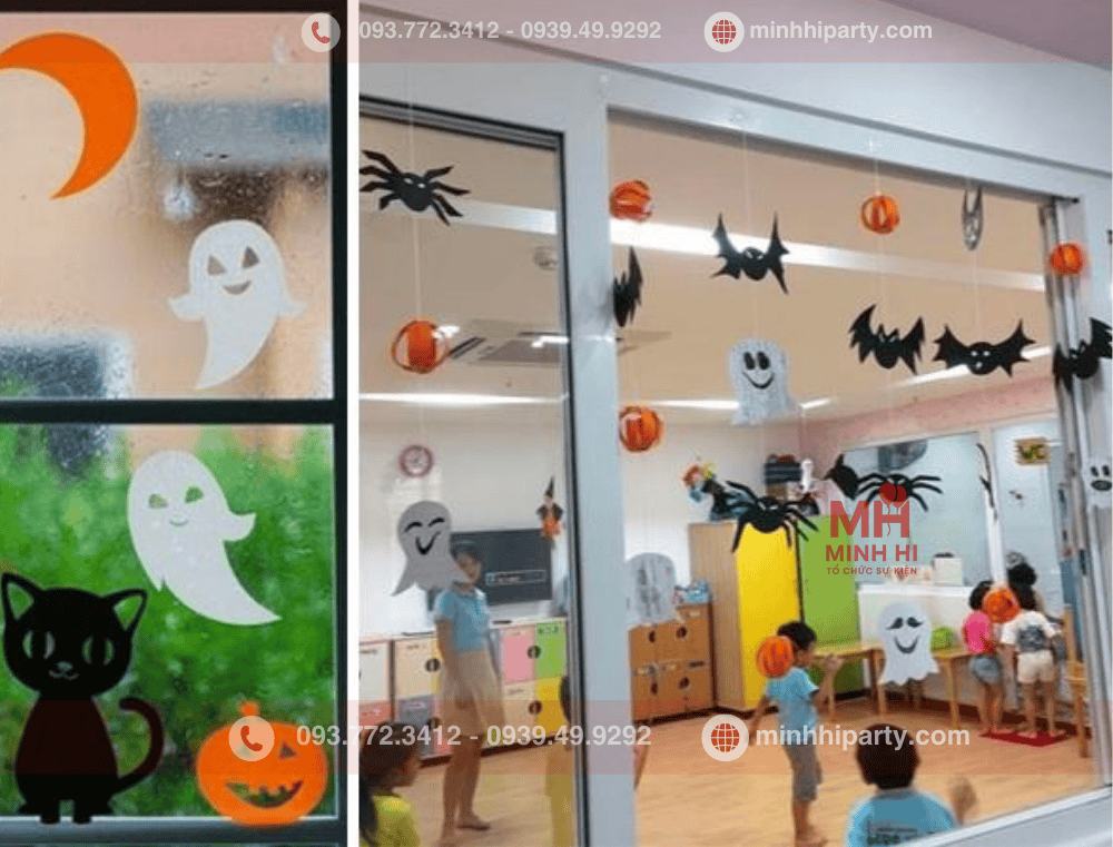 Dán decal kính chủ đề Halloween đơn giản