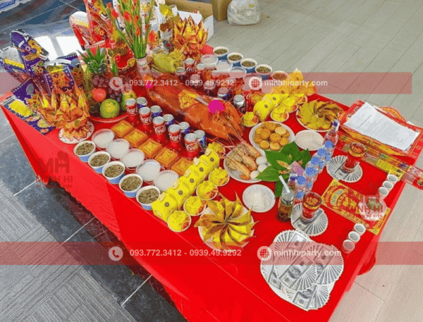 dịch vụ trang trí mâm cúng khai trương với cách trình bày đẹp mắt
