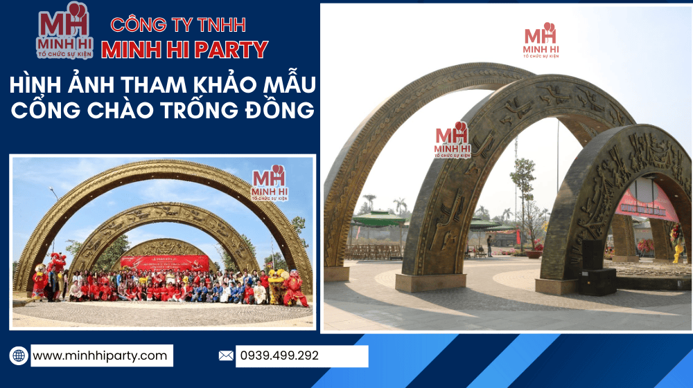 Mẫu tham khảo cổng chào trang trí tết chủ đề trống đồng - trang trí tết cổ điển