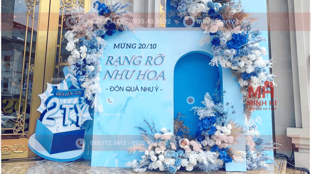 Trang trí ngày phụ nữ Việt Nam 20/10 với chủ đề hoa tone màu xanh dương