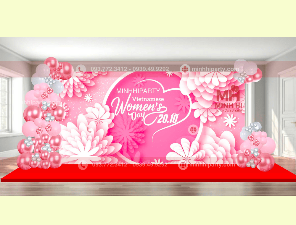 Thiết kế trang trí 20/10 với backdrop nổi bật bằng những chi tiết 3D
