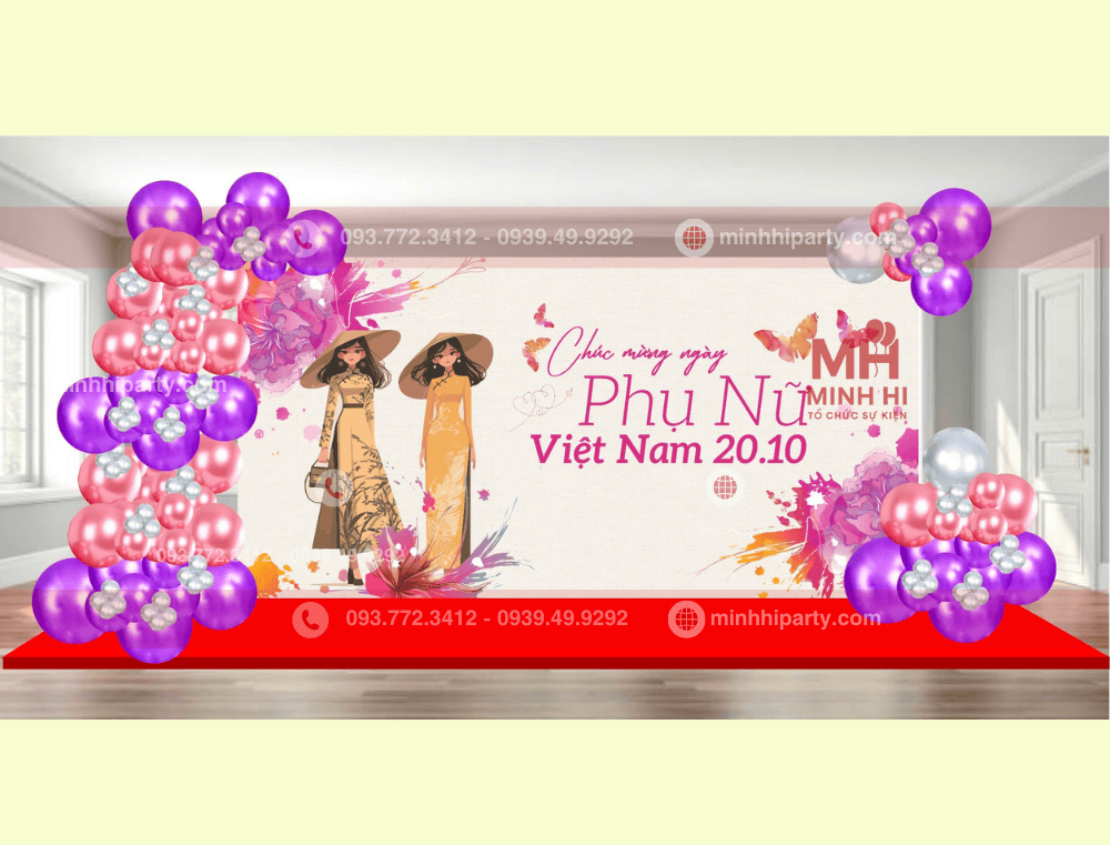 backdrop 20/10 được thiết kế hoạ tiết truyền thống