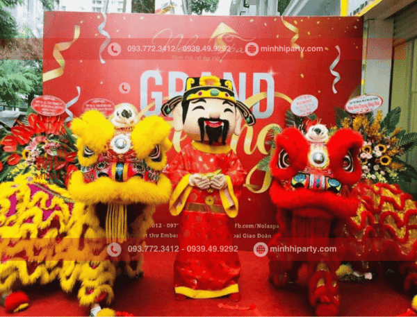 Múa lân khai trương kết hợp dịch vụ cho thuê thần tài mascot