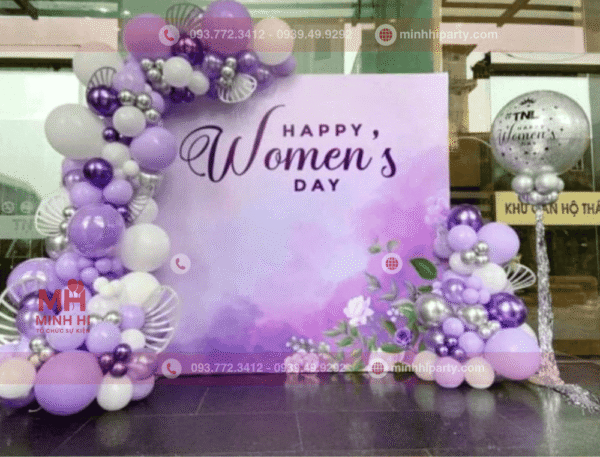 Trang trí 20/10 cho trường học với backdrop thiết kế nhẹ nhàng