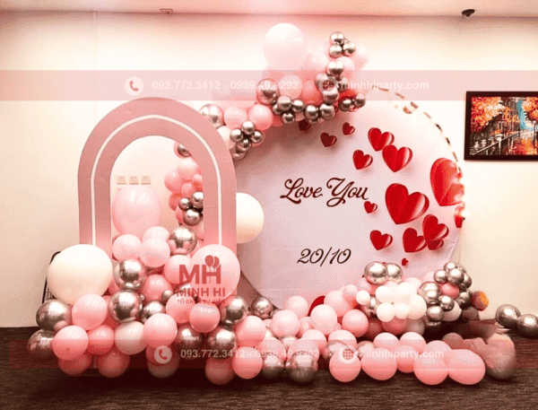 Trang trí 20/10 lãng mạn cho người yêu với backdrop thiết kế nổi bật
