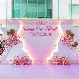 Trang trí ngày phụ nữ Việt Nam sử dụng LED nổi bật cùng hoa tươi