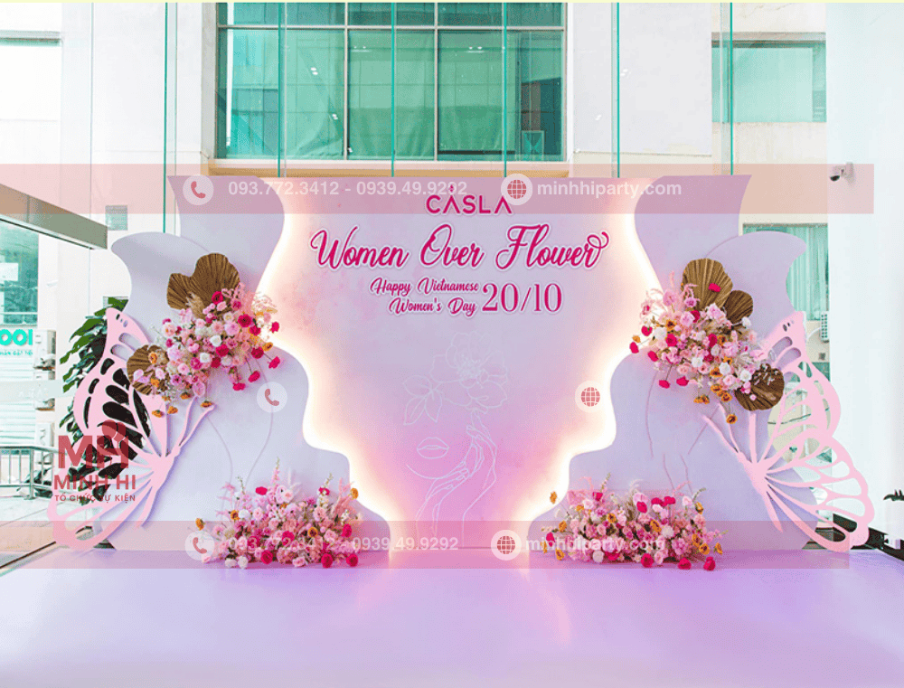 trang tri 20 10 led cho casla Trang trí ngày phụ nữ Việt Nam sử dụng LED nổi bật cùng hoa tươi