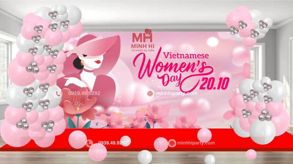 Trang trí background 20/10 két hợp bong bóng tone màu Pastel