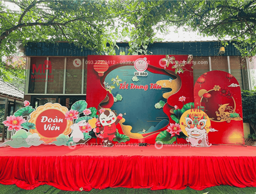 trang trí sân khấu trung thu với backdrop thiết kế hiện đại