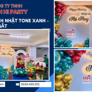 Mẫu trang trí sinh nhật người lớn theo tone xanh trắng mát mắt