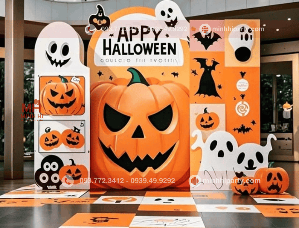 Trang trí backdrop halloween cới thiết kế dạng tiểu cảnh