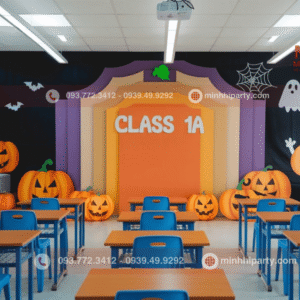 Trang trí backdrop Halloween cho lớp học với thiết kế hiện đại