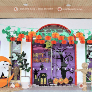 Trang trí halloween với tiểu cảnh đẹp kết hợp decal dán kính