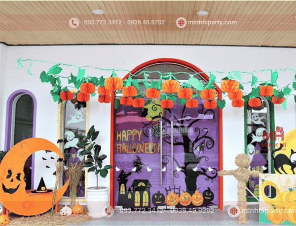 Trang trí halloween với tiểu cảnh đẹp kết hợp decal dán kính