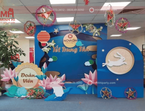 Decor trung thu cho văn phòng công ty với tone xanh