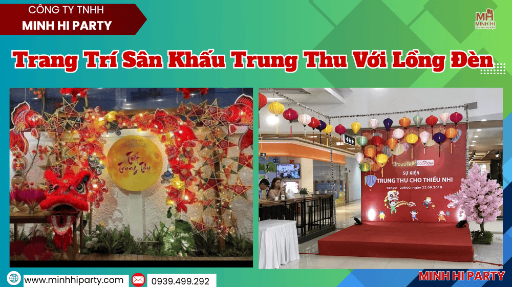 Decor trung thu với lồng đèn giấy và lồng đèn ông sao