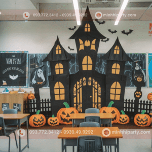 Trang trí tiểu cảnh Halloween cho trường học với chi tiết kinh dị