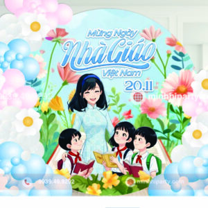 Trang trí bong bóng ngày nhà giáo Việt Nam 20-11 với khung backdrop tròn
