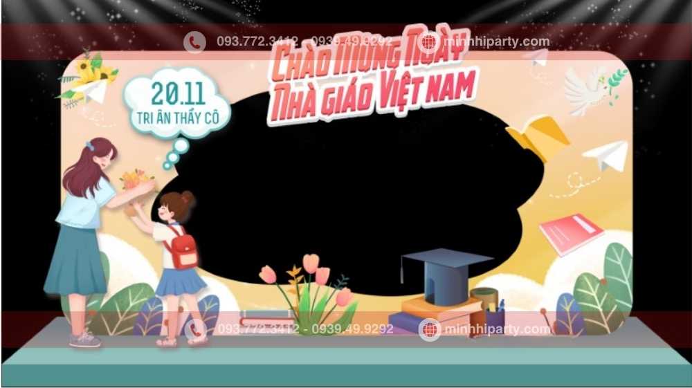 Trang trí background 20/11 với thiết kế kết hợp photobooth mới lạ