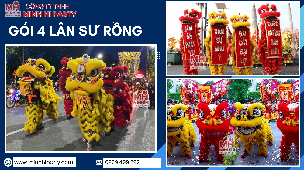 dich vu bieu dien mua lan ngay tet goi 4 lan su rong Dịch vụ biểu diễn gói 4 lân - Múa lân trọn gói ngày tết do Minh Hi Party cung cấp