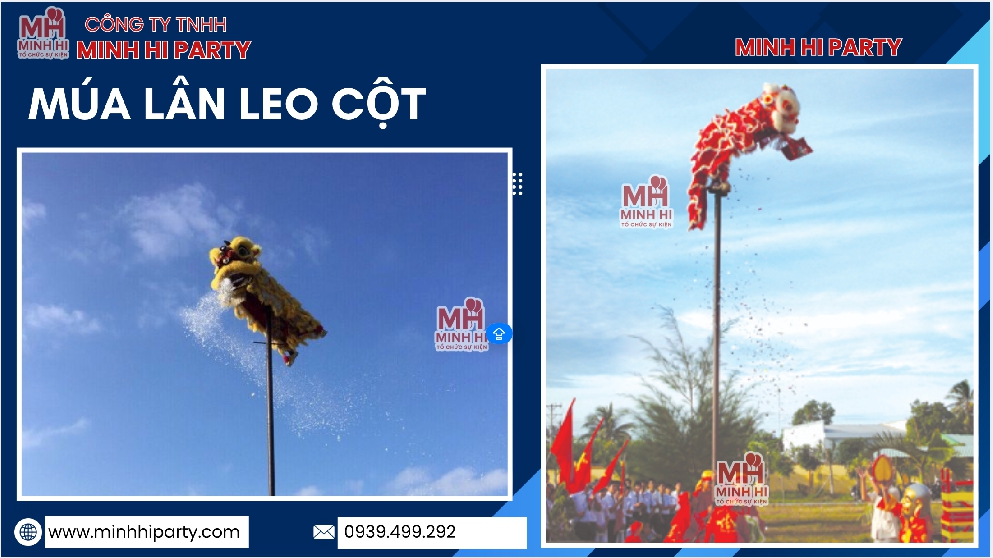dich vu mua lan tet 2026 goi mua lan leo cot minh hi party Dịch vụ biểu diễn lân leo cột hái lộc đầu năm