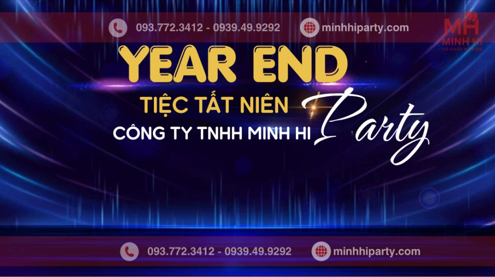 mau trang tri tiec tat nien voi logo doanh nghiep Ý tưởng thiết kế backdrop tiệc tất niên online phong cách hiện đại