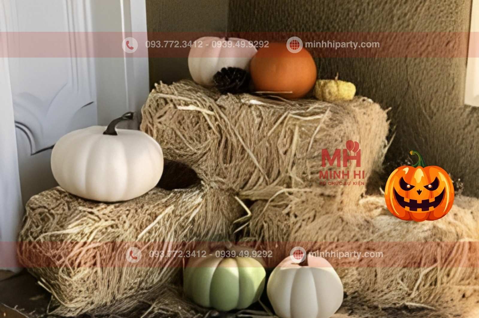 rom trang tri halloween don gian decor halloween với rơm khô