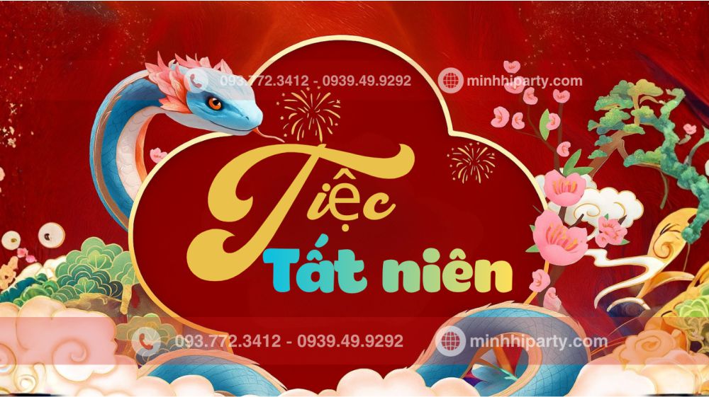 thiet ke backrop tiec tat nien online phong cach truyen thong Decor tất niên theo xu hướng kết hợp chào đón năm mới