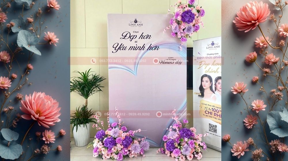 trang tri 20 10 cho tham my vien linh anh tron goi 3 Decor 20/10 chi nhánh Thủ Đức Linh Anh - Trang trí hoa vải cao cấp