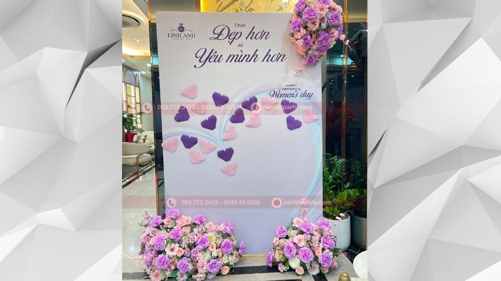 trang tri 20 10 cho tham my vien linh anh tron goi 6 Trang trí 20/10 bằng hoa vải cho chi nhánh Đà Nẵng Linh Anh