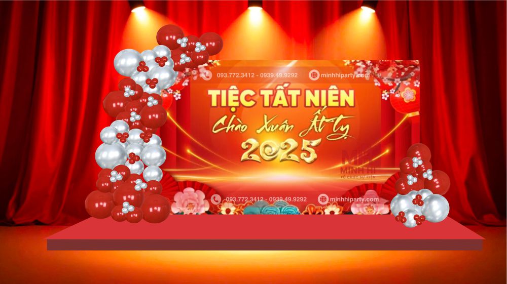 trang tri backdrop san khau tiec tat nien 2 Trang trí sân khấu tiệc tất niên phong cách truyền thống