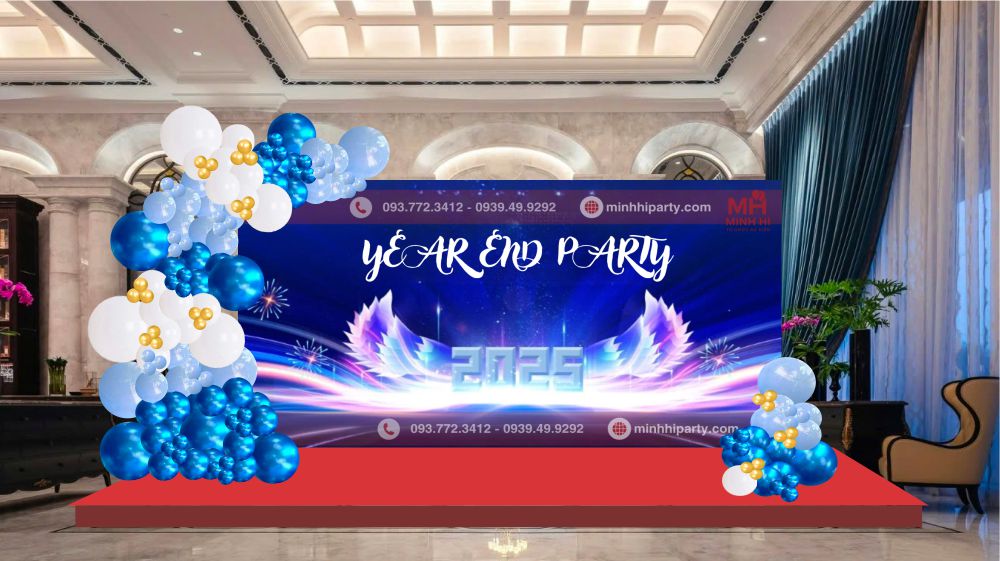 trang tri backdrop tiec tat nien cong ty hien dai Trang trí year end party cho công ty phong cách trẻ trung