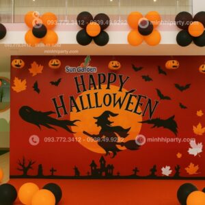 trang tri halloween cho lop hoc Trang trí halloween cho lớp học với background kết hợp bong bóng
