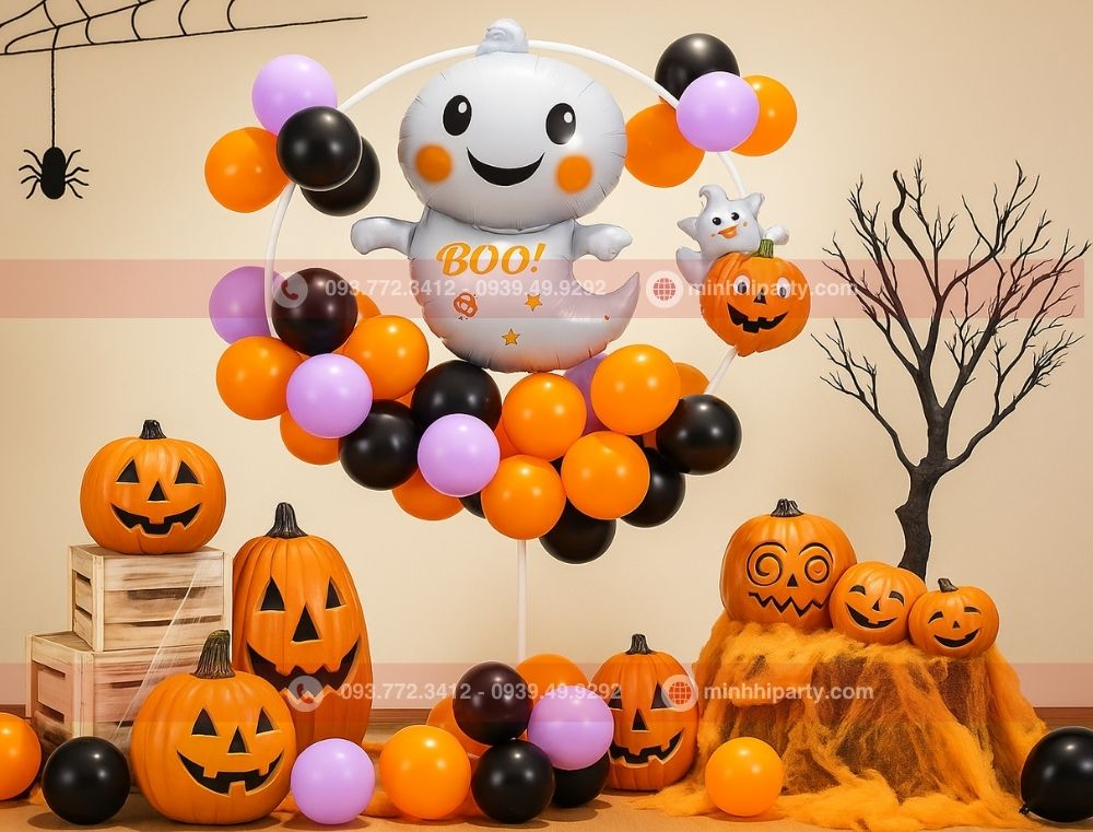 Dịch vụ Decor halloween cho lớp học với bong bóng với tiểu cảnh đơn giản