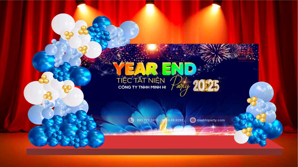 trang tri san khau tiec tat nien 1 Trang trí tất niên cho sân khấu với backdrop và bong bóng