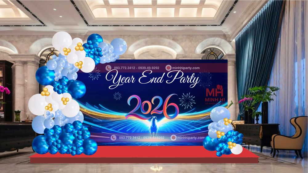 trang tri tat nien cho cong ty phong cach tre trung Decor tất niên cho công ty với background tiệc tất niên hiện đại và sang trọng