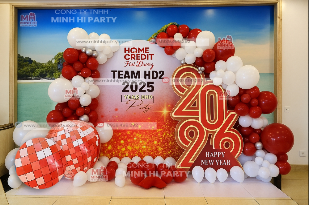 backdrop su kien tat nien 2025 cua home credit minhihiparty Mẫu trang trí tất niên 2025 của ngân hàng Home Credit mới nhất do Minh Hi Party thực hiện