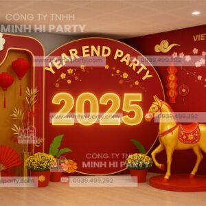 backdrop year end party 2025 kem mo hinh trang tri Backdrop year end party 2025 kèm mô hình trang trí năm Bính Ngọ