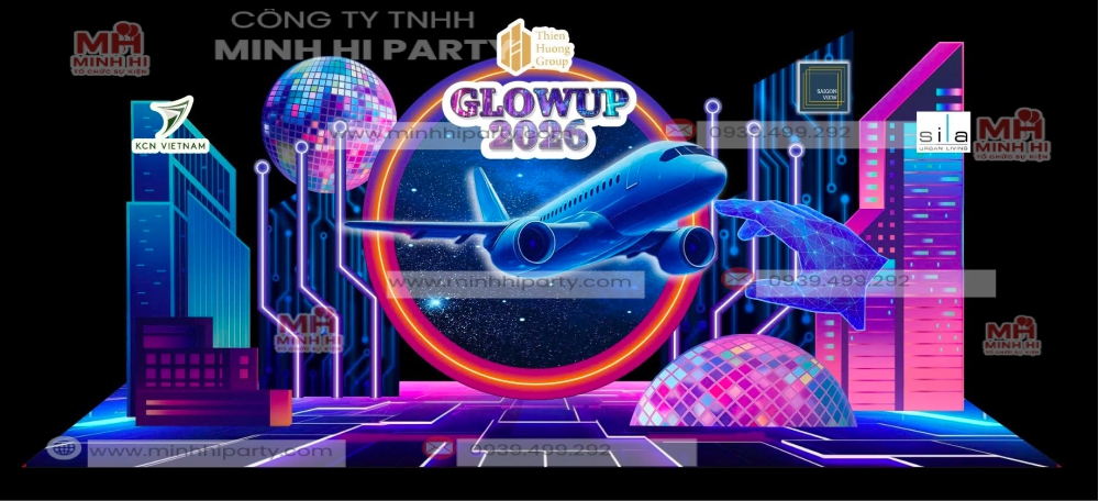 background tiec tat nien 2025 phong cach 3d sang trong Mẫu thiết kế background tiệc tất niên 2025 phong cách 3D sáng tạo do Minh Hi Party thực hiện