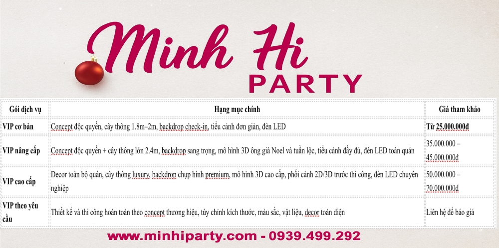 bang gia trang tri noel quan cafe vip cua minhhiparty Bảng giá trang trí Noel quán cafe của Minh Hi Party