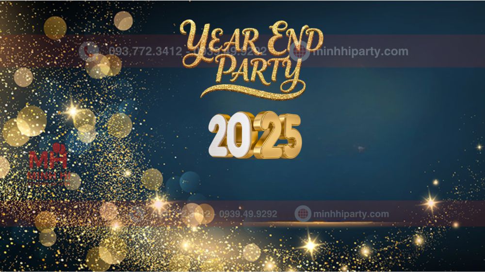 Banner tiệc tất niên tone ánh vàng kim