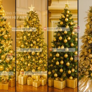 cay thong noel tone vang ket hop den led vang Cây thông Noel tone vàng - Ý tưởng trang trí cây thông noel 2025