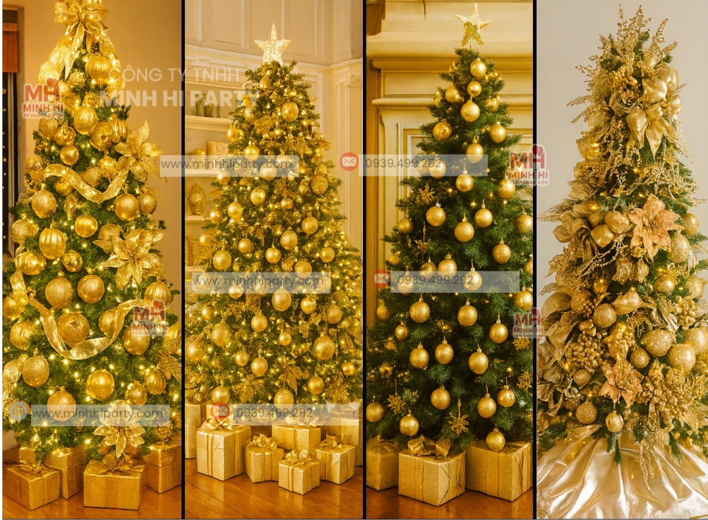 cay thong noel tone vang ket hop den led vang Cây thông Noel tone vàng - Ý tưởng trang trí cây thông noel 2025