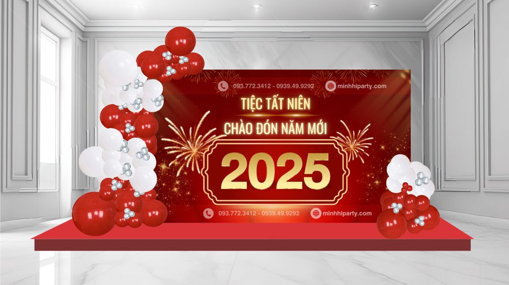 Mẫu decor tiệc tất niên với thiết kế chủ đề xuân