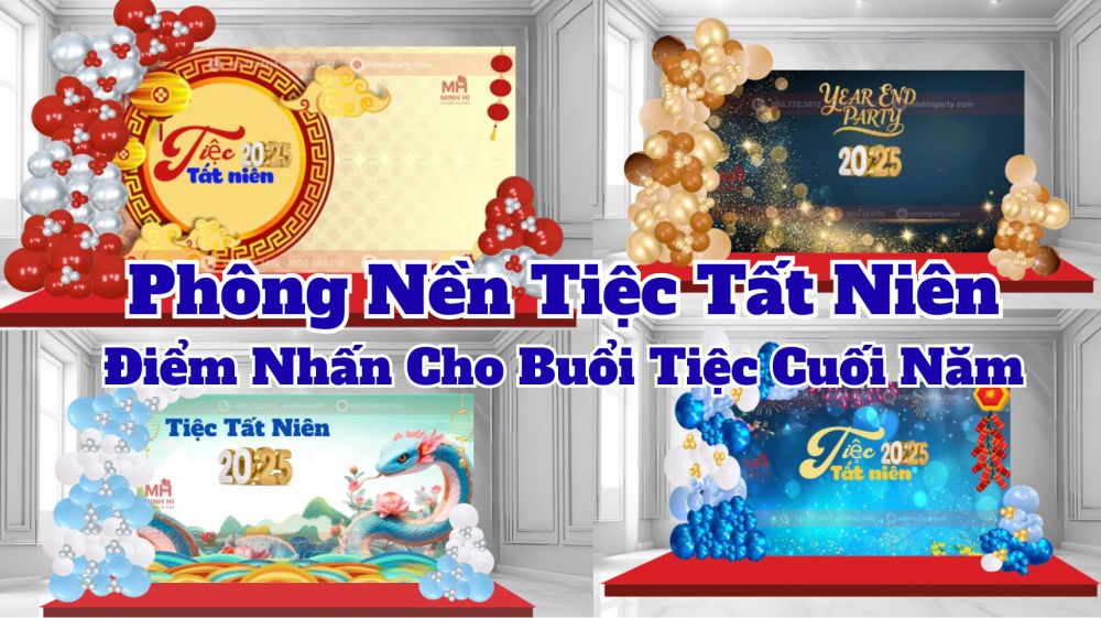 dich vu trang tri phong nen tiec tat nien chuyen nghiep minh hi party dịch vụ trang trí phông nền tiệc tất niên chuyên nghiệp do Minh Hi party thực hiện