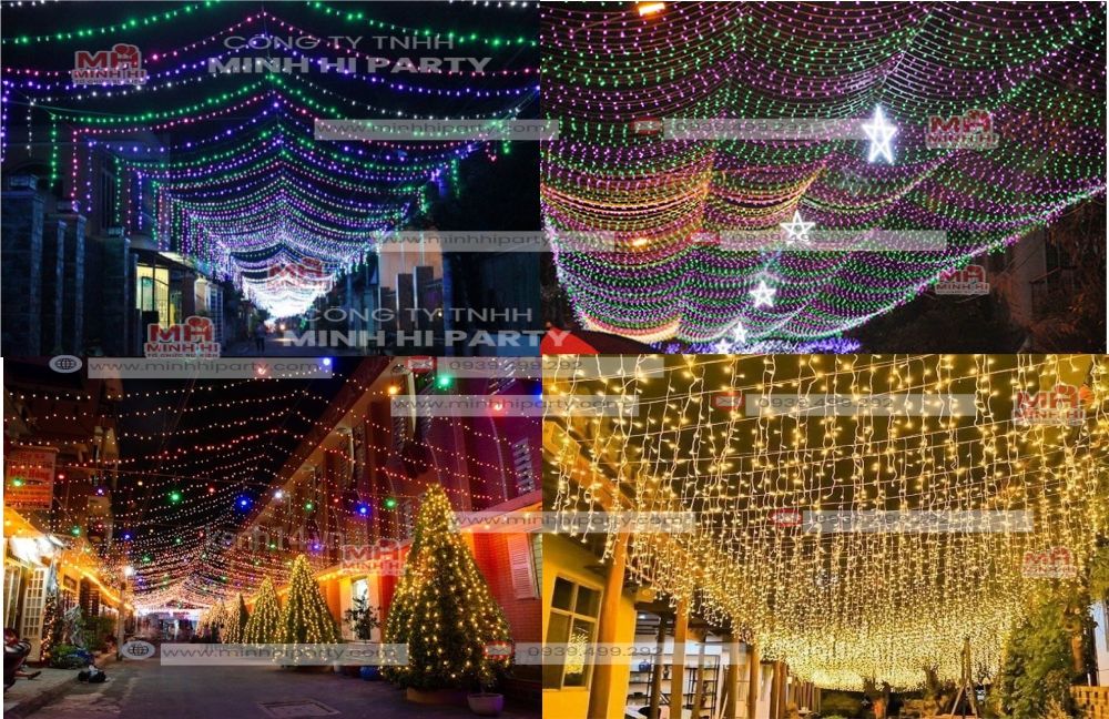 Trang trí lối đi Noel, đèn rèm treo trang trí Noel