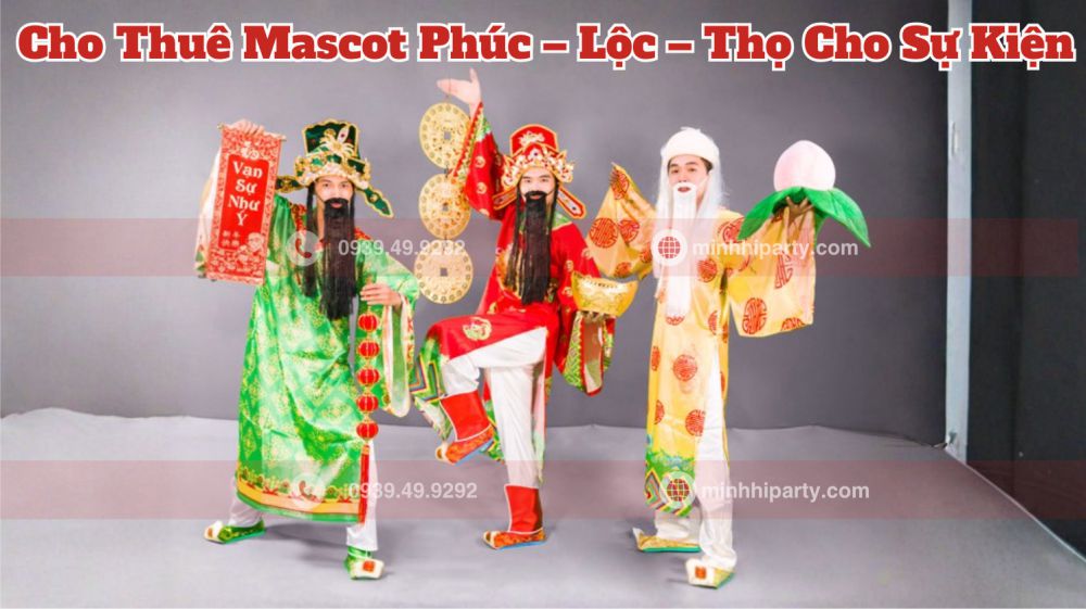 mascot phuc loc tho cho tet 2026 voi trang phuc chuyen nghiep Trang phục mascot Phúc - Lộc - Thọ mang tới sự chuyên nghiệp mới mẻ và chỉnh chu cho sự kiê j tết 2026
