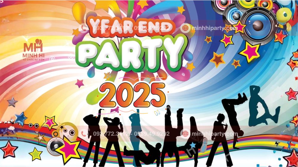 mẫu trang trí banner tiệc tất niên thiết kế theo phong cách vui nhộn và trẻ trung